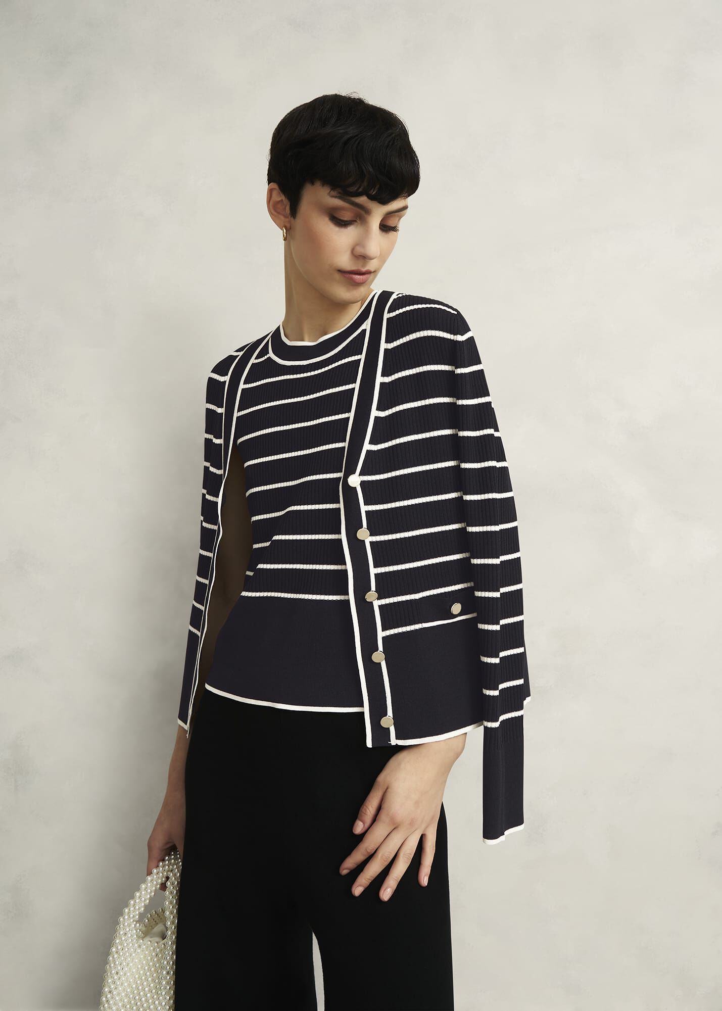 Navy Belmont Striped Knitted V Neck Cardigan