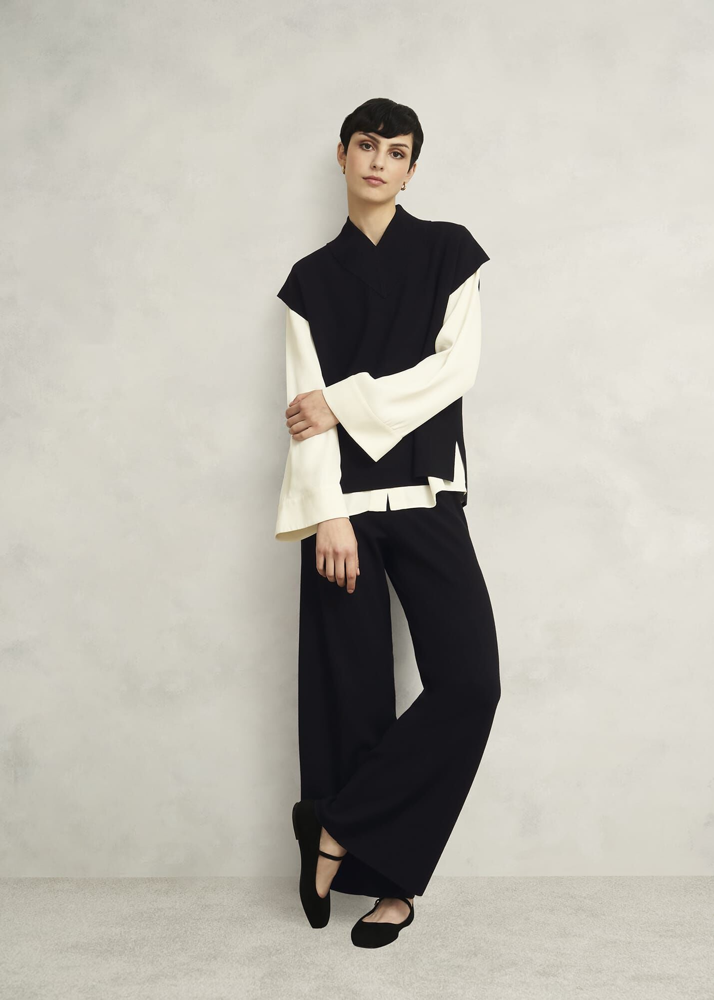 Black Harris High V Neck Knitted Co-ord Tank Top