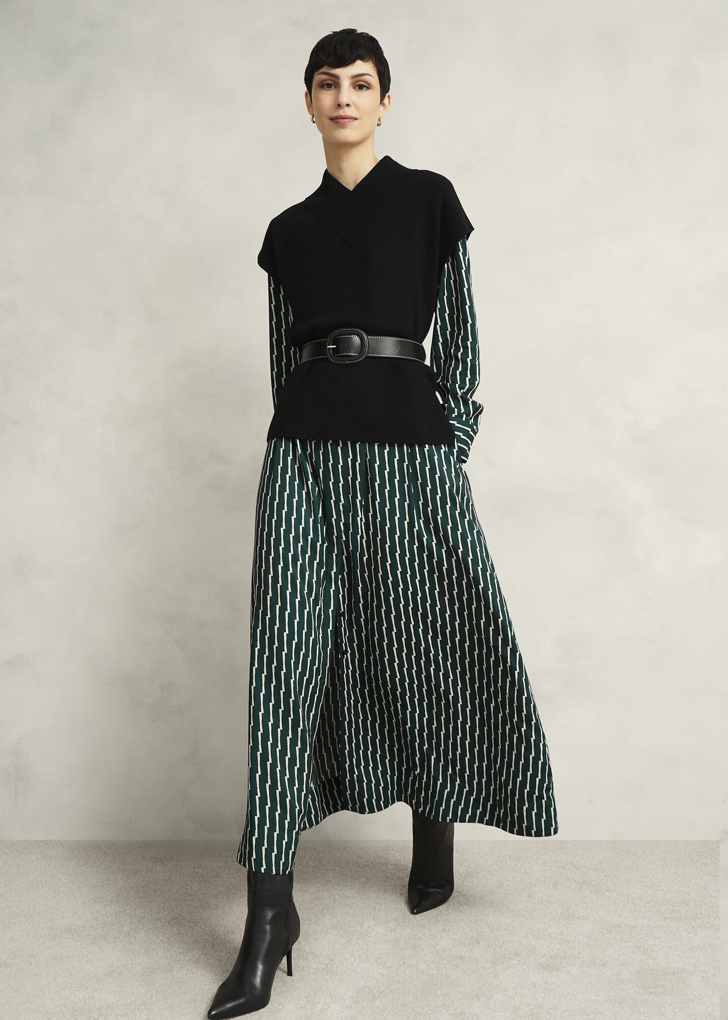Black Harris High V Neck Knitted Co-ord Tank Top