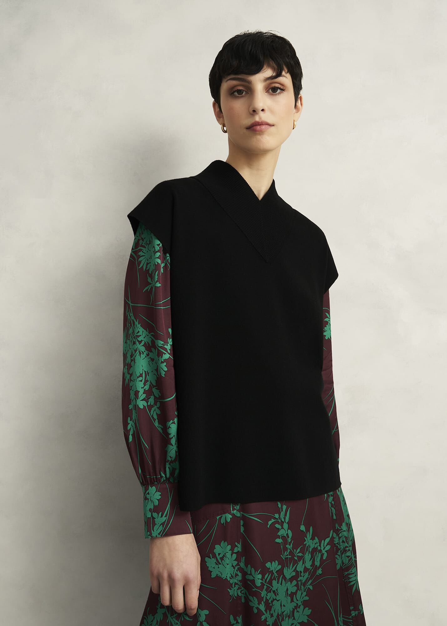 Black Harris High V Neck Knitted Co-ord Tank Top