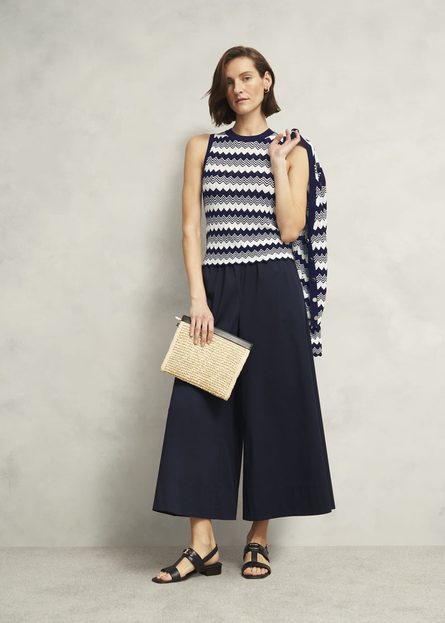 Navy Osterley Chevron Stripe V Neck Knitted Cardigan