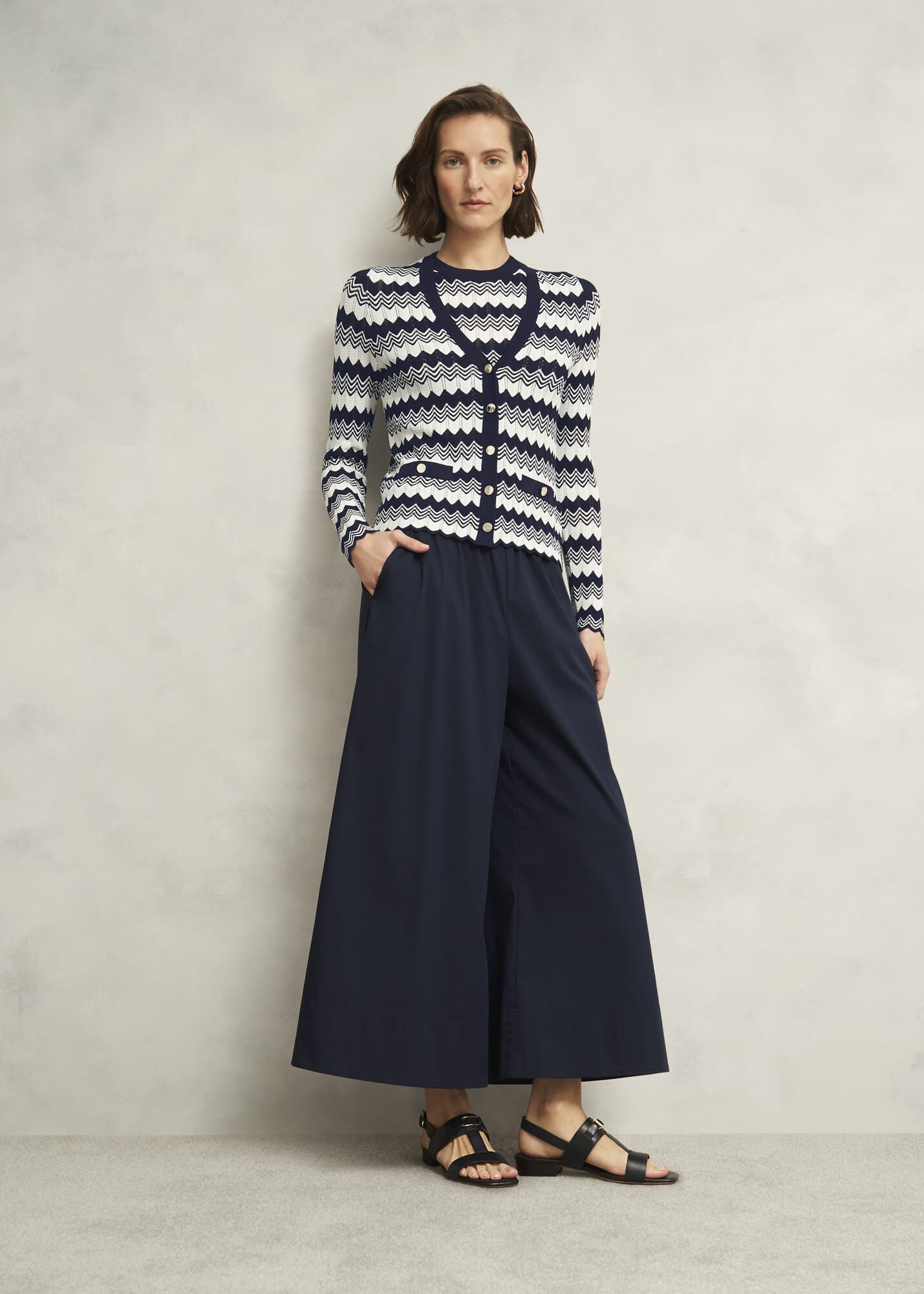 Navy Osterley Chevron Stripe V Neck Knitted Cardigan